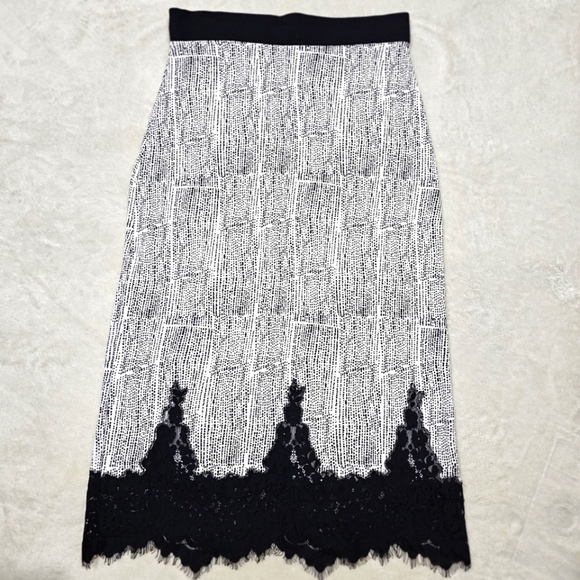 White House Black Market ✦ Dotted Elegance Midi Skirt ✦ Black Lace Eyelash Hem S - Picture 3 of 12
